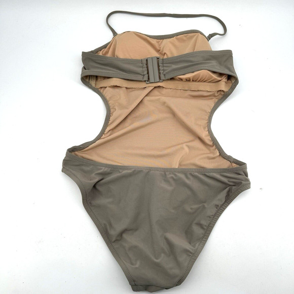 J. CREW B9713 Cutout Halter Monokini Swimsuit Gray Sz 4 One Piece Bathing Suit - Picture 3 of 7